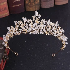 5.6cm Tall Leaves Crystal Tiara Crown For Women Wedding Queen Prom 3 Colors