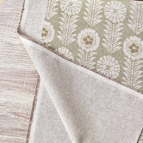 Aspecto de lino estampado en bloque FLORA, 100% tela algodón, precio por 1/2 m - Imagen 12 de 17