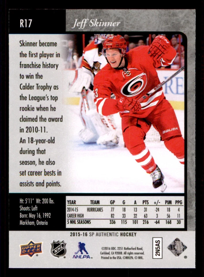 2015-16 SP Authentic '95-96 SP Retro #R17 Jeff Skinner - Image 2 of 2