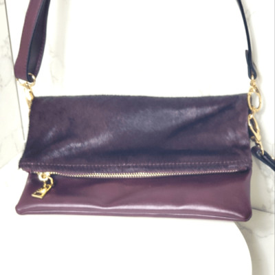 LA DIVA Leather & Faux Fur Envelope Crossbody Wristlet Bag