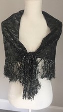Womens Metallic Silver Black Shawl Scarf Special Occasion Wrap