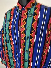 Vintage Wrangler Brushpopper Checotah Button Up Shirt Aztec Native 18-35 Striped