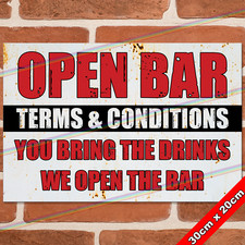 OPEN BAR 30cm Metal Signs Man Cave Shed Bar Pub Garage Gift Funny Tin Sign UK