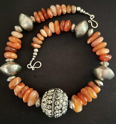 Old Carnelian Morrocan Tuareg Berber vintage Beads Handmade Bohemian necklace.