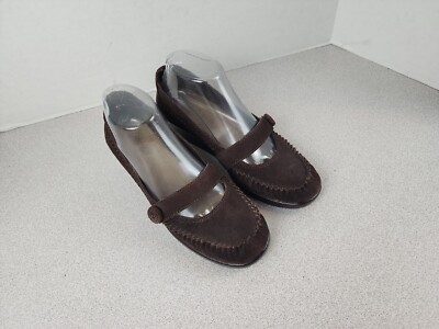 Aerosoles Women s Size 7.5 B Tornado Leather Brown Suede Mary Jane Wedge Shoes