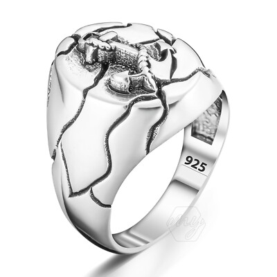925 Sterling Silver Cracked Sailor's Anchor Design Men's Ring
