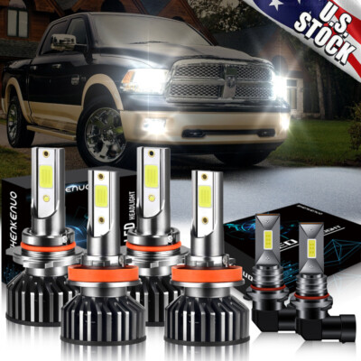 6pc LED Headlight+Fog Bulbs For For 2009 2010 2011 2012 Dodge Ram 1500 2500 3500