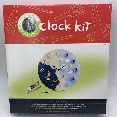Kids Maxim Clock Making Kit Build It, Paint It Complete W/ Wood, Nails, Paint