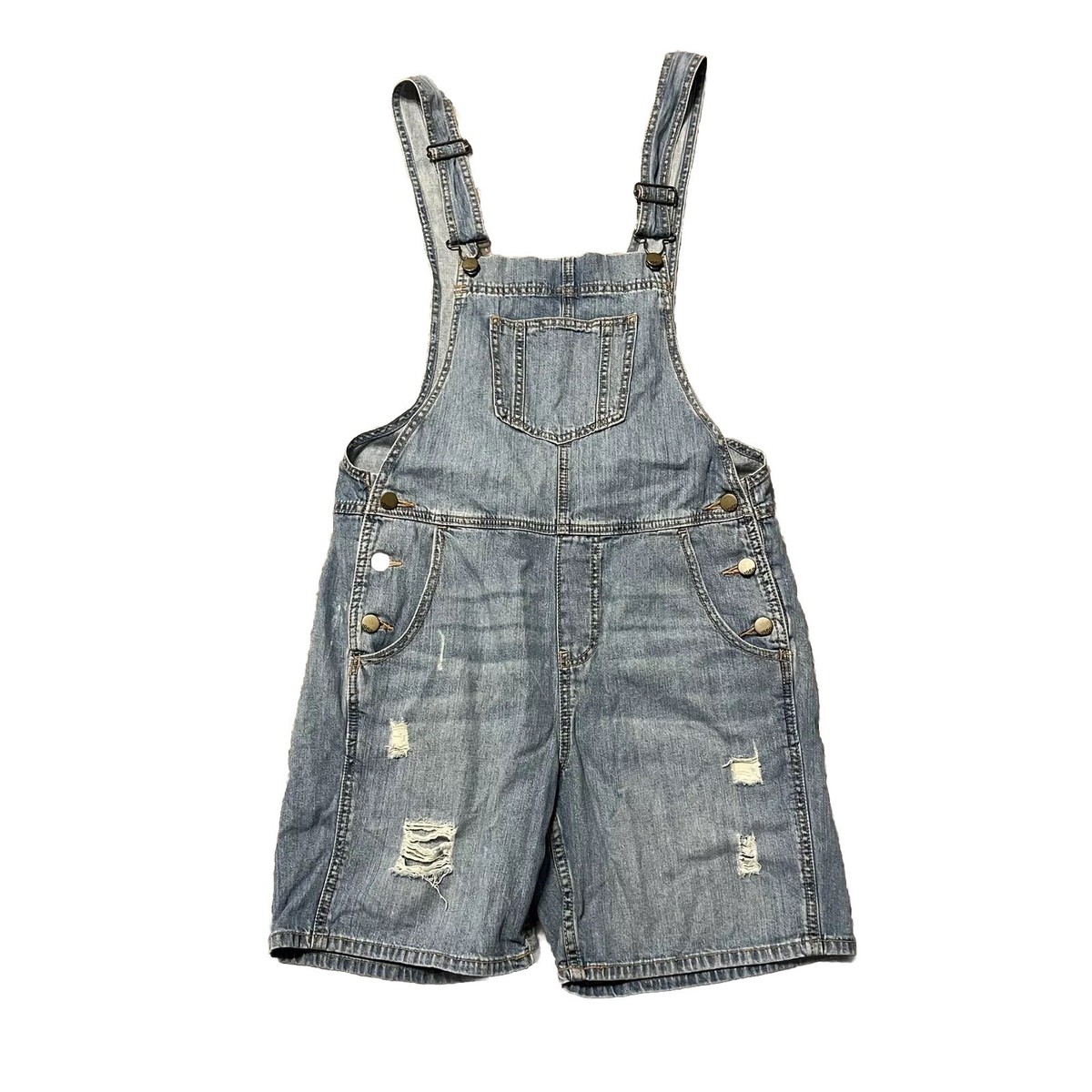 GAP Jean Shortalls Light Wash Blue Denim Short Overalls Distressed - Main Image