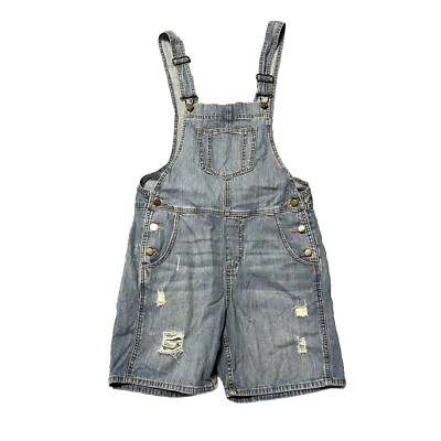 GAP Jean Shortalls Light Wash Blue Denim Short Overalls Distressed