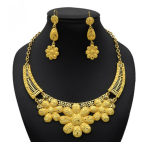 Authentic 24k Gold Plated Moroccan Turkish Dubai Jewelry Necklace, Earrings Indian set
