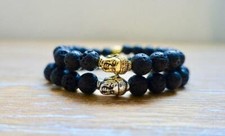 Black Lava Stone Buddha Bracelet Reiki Rock Healing Gift Charm Natural Gemstone