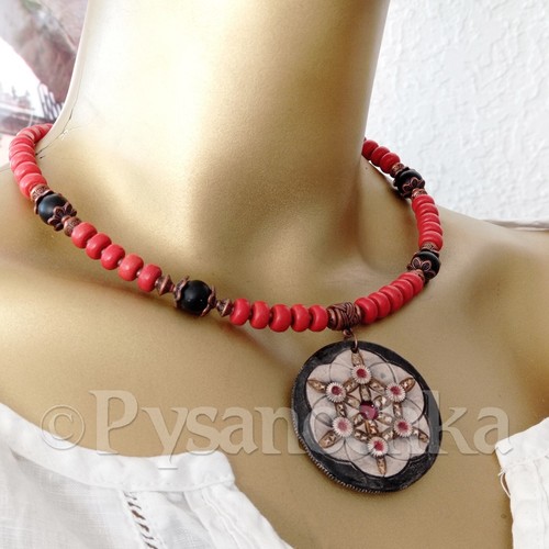 Beaded choker Pendant Mandala. Sun Textured pendant gift for her D 50mm 1.97" - Picture 2 of 11