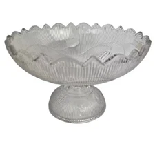 FLINT EAPG Fine Ribbed Footed Glass Bowl - McKee R.L. BELLFLOWER - ca. 1860's
