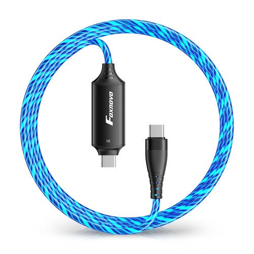 Foxnovo C To C EL Flowing Charging Cable 1M/3. Visible Flowing Light