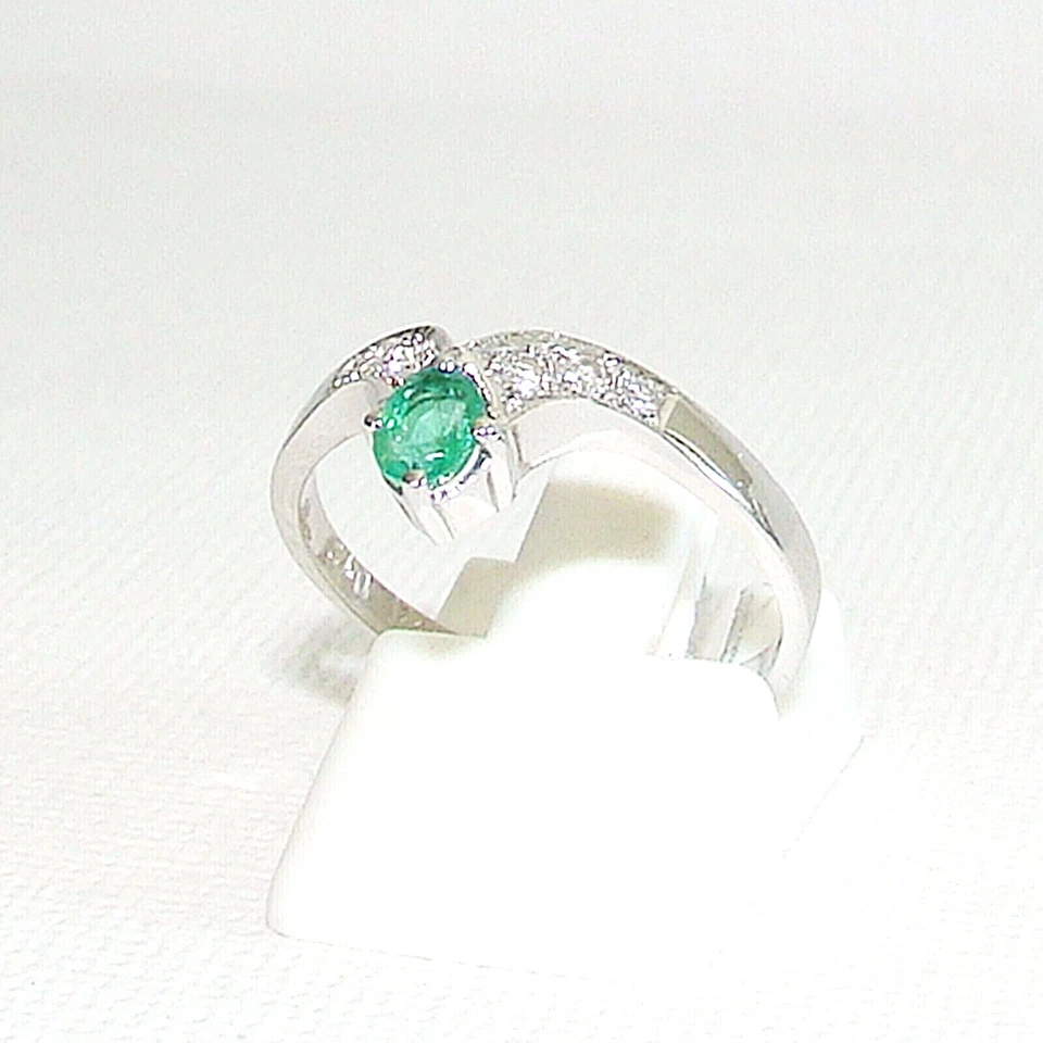 Ring Weißgold 585er 0,12 ct Brillant 0,24 ct Smaragd 14 kt Diamant Edelstein - Bild 4 von 4