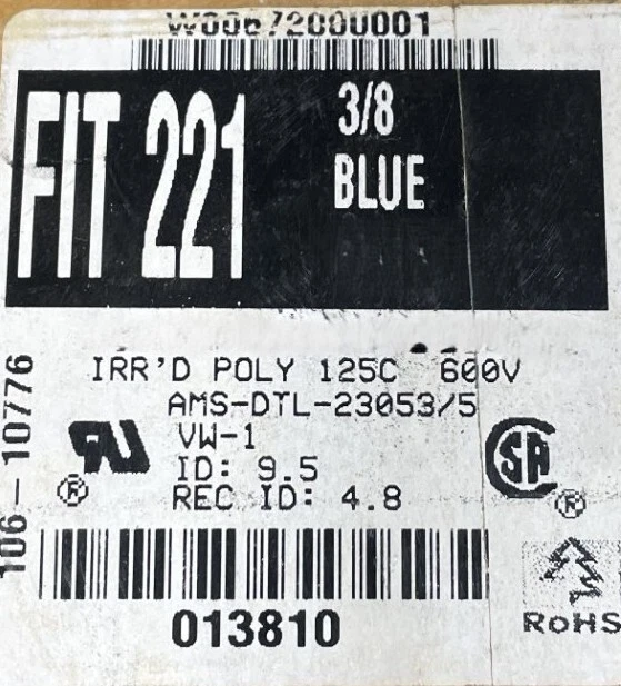 Tubo termorretráctil Alpha F2213/8 BL103, 4 pies de longitud, 3/8" ID, 2:1 XLPO, azul, 4/EA Foto 2 de 3