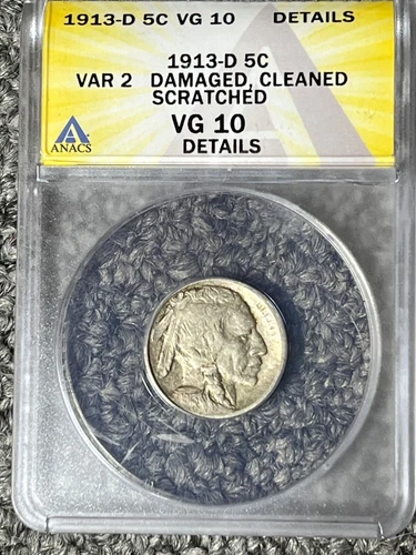 1913-D Var 2  Buffalo Nickel ANACS VG10 details