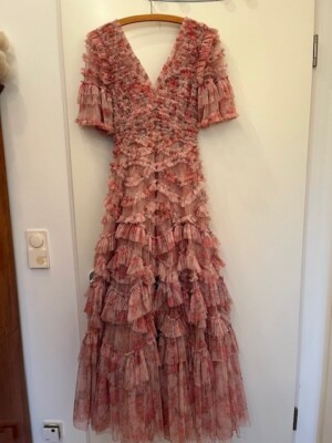 needle and thread Abendkleid lang Gr. 34 floral rosa 1x getragen NP 680  