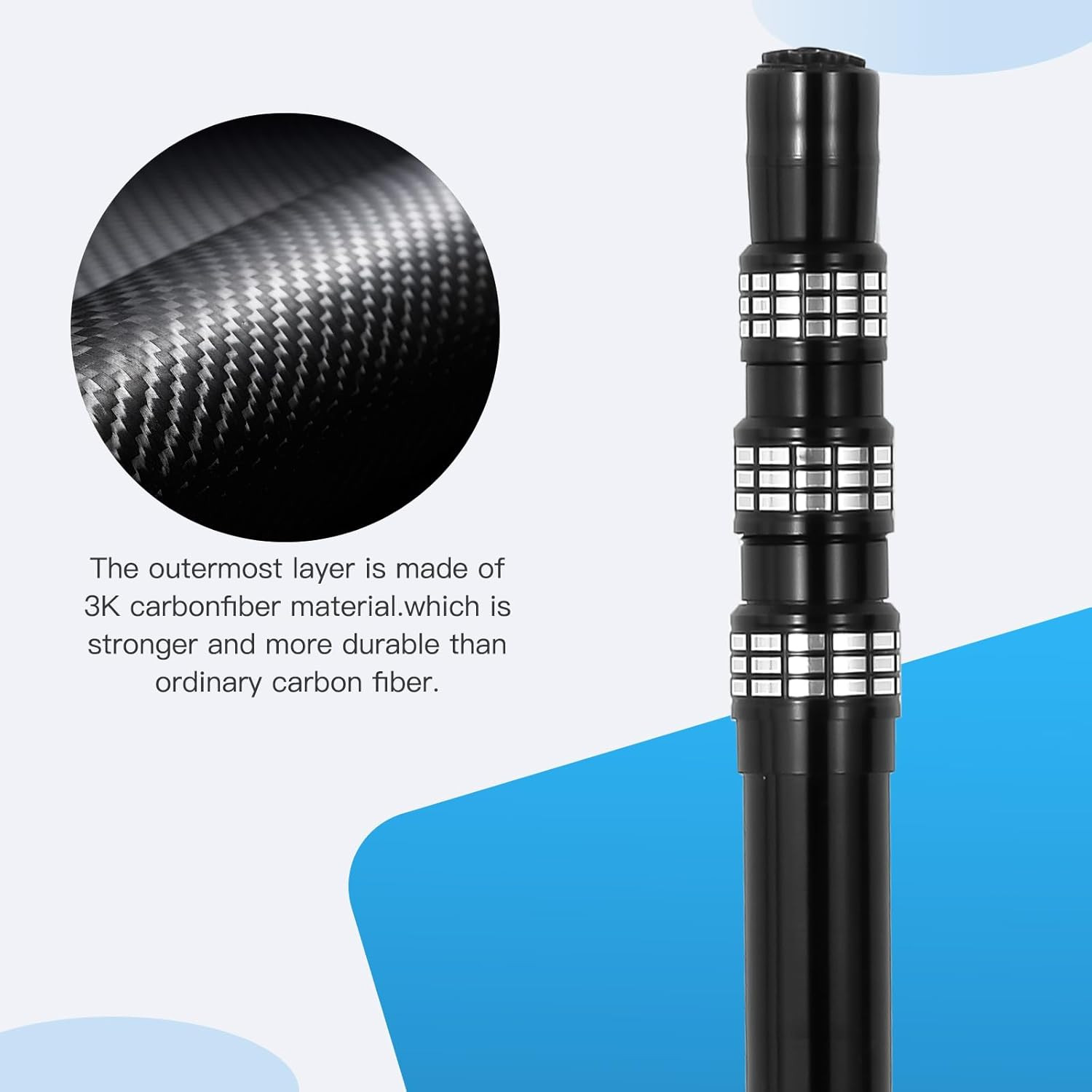 Carbon Fiber Pool Rod - Professional 4.5-15 Foot Telescopic 4-Piece Pool Cleanin