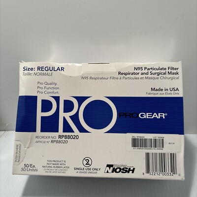 ProGear RP88020 Medical Grade N95 Respirator & Surgical Mask 50 Pc-Regular Size.