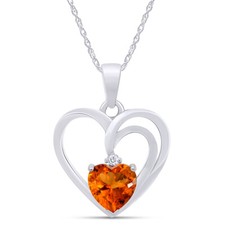 Love Heart Simulated Birthstone Pendant Necklace for Womens 925 Sterling Silver