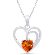 Love Heart Simulated Birthstone Pendant Necklace for Womens 925 Sterling Silver