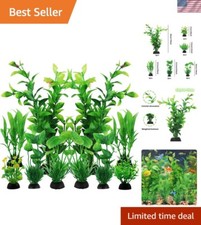 Vibrant Green Fish Tank Decorations - 10 Water-Resistant Plastic Plants