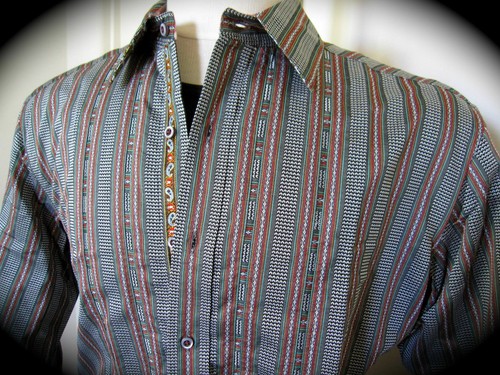 Robert Graham Casual Striped Pattered Flip Cuff Mens Shirt M Medium Slim NEW - Picture 3 of 3