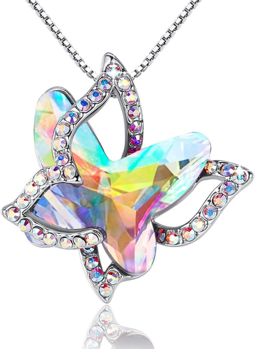 Gift Butterfly Birthstone Crystal Necklace Silver Tone Chain 18''+2'' Extension - Picture 21 of 27