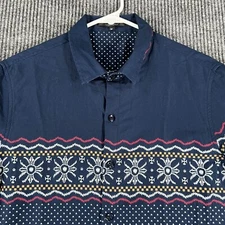 Matsuda Shirt Womens Medium Blue Geometric Long Sleeve Button Up Casual