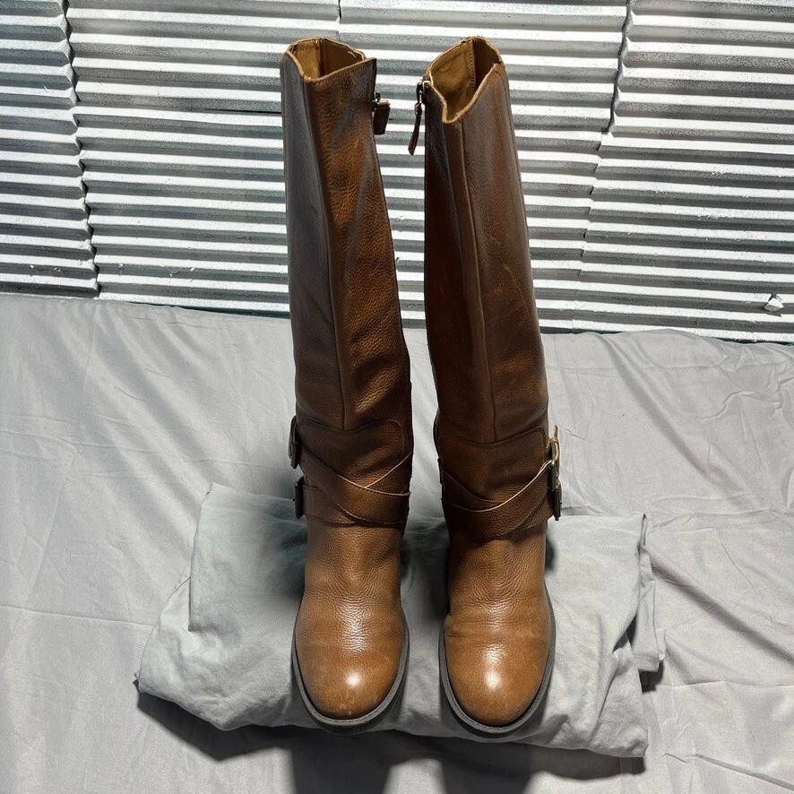 Enzo Angiolini EA Sporty Boots Womens 8M Brown Leather Riding Knee High Side Zip - Image 3 of 4