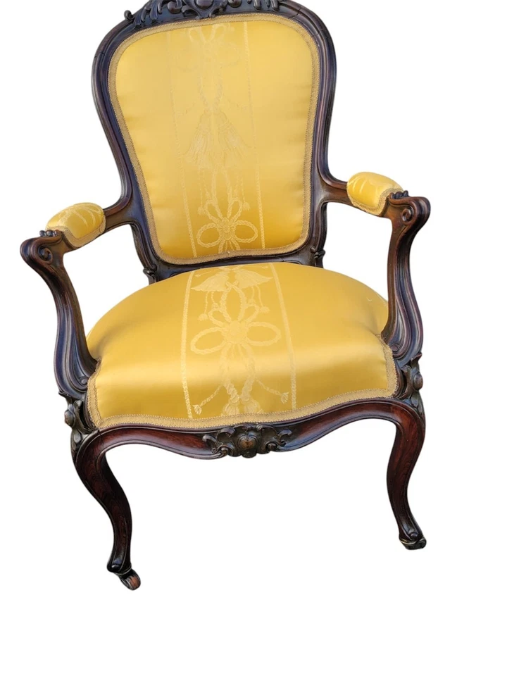 Silla de salón francesa victoriana del siglo XIX - recién tapizada Foto 4 de 4