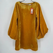 RHODE Carmen Yellow Velvet Benji Dress sz XS Long Sleeve Shift Mini Length NWT