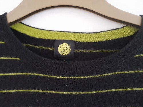 Pretty Green - 100% Merino Wool Black/green striped thin jumper Size S Sweater - Picture 4 of 6