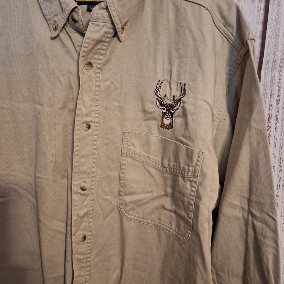 Camisa Blue Generation LS Para Hombre L L L Lona Caqui Ciervo Emblema Foto 4 de 4