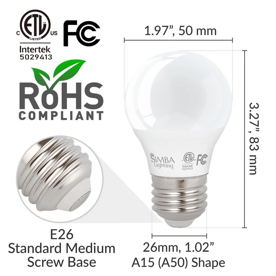 [Pacote com 6] Lâmpadas LED A15 ETL listadas 5W 120V 40W equivalentes E26 3000K branco macio - Imagem 2 de 4