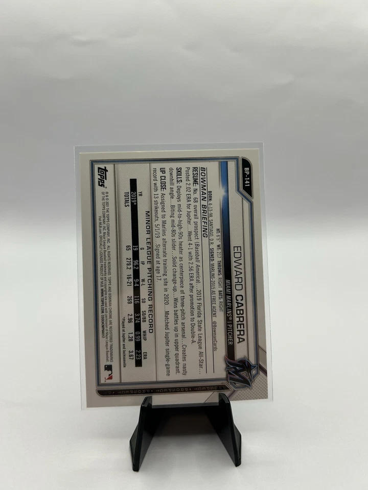 2021 Bowman - Prospects Edward Cabrera #BP-141 Sky Blue Border 376/499 (RC) - Image 2 of 2