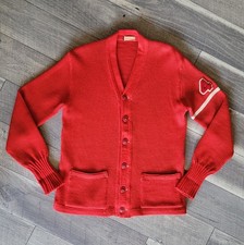 Colorado Knitting Cardigan M Red Letterman 100 Wool Button Sweater Vintage