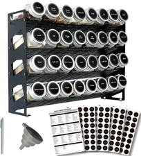4 Tier Spice Rack Organizer with 32 Square Spice Jars and 160 Spice Labels Set f