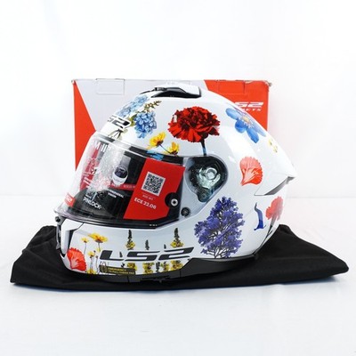 LS2 FF808 Stream II Full Face Motorcycle Helmet In White Flowers - Size XL (ECE)