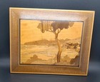 Mid-Century Wooden Inlay Marquetry Art Italian Ocean/Town Landscape. Wall Art — photo 1