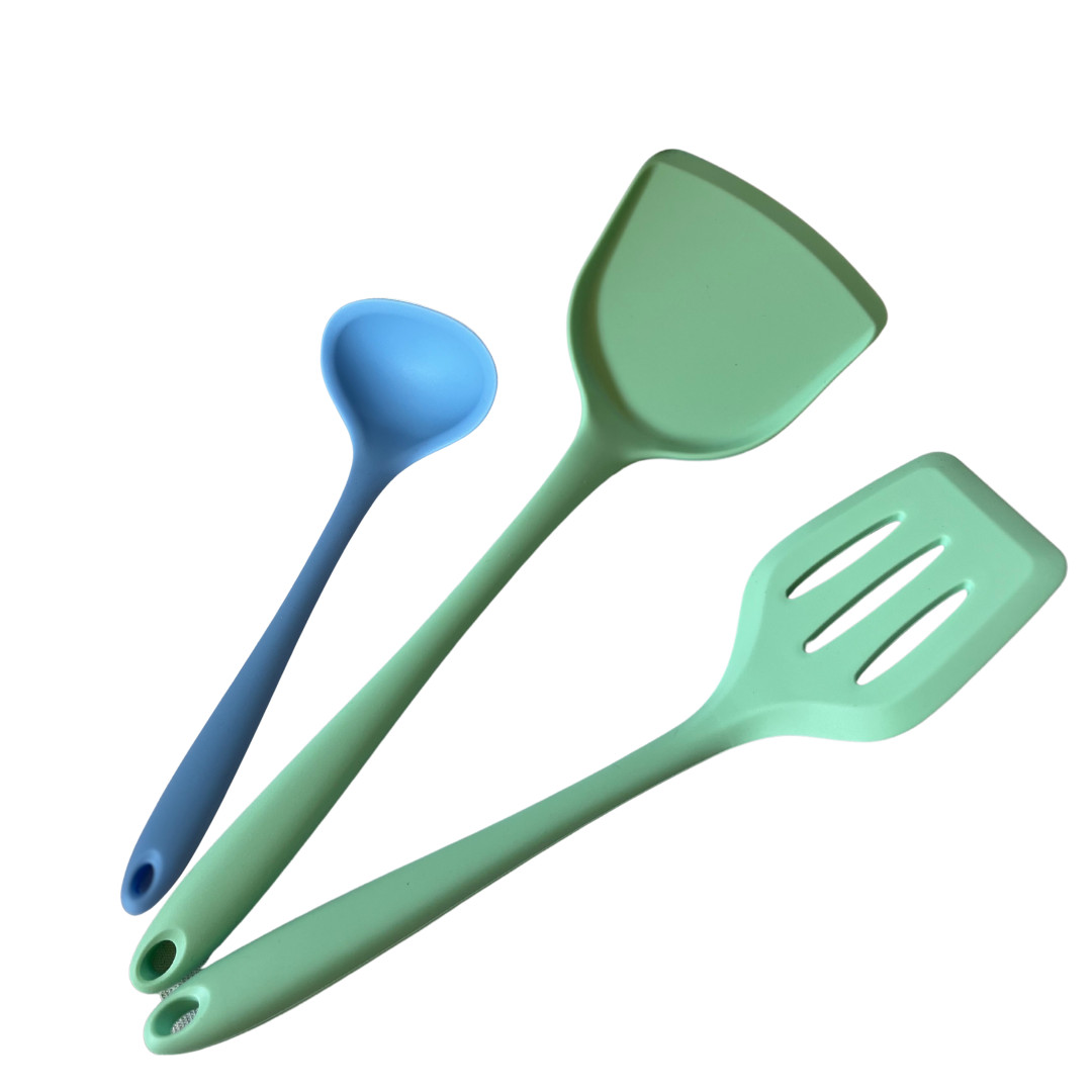 3-teiliges Silikon-Küchenset – Pfannenwender, Schlitzspachtel & Saucenlöffel
