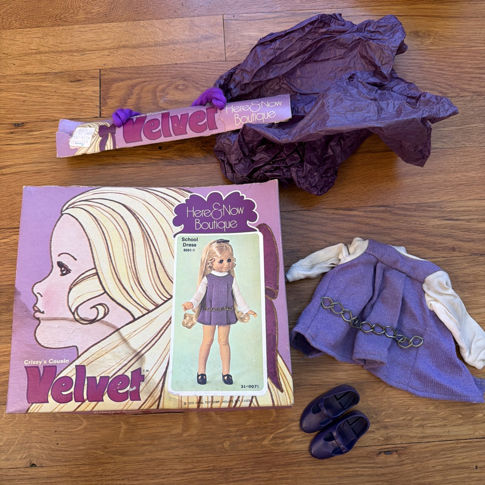 VINTAGE IDEAL CRISSY’S COUSIN VELVET’S PURPLE DRESS & Shoes + BONUS