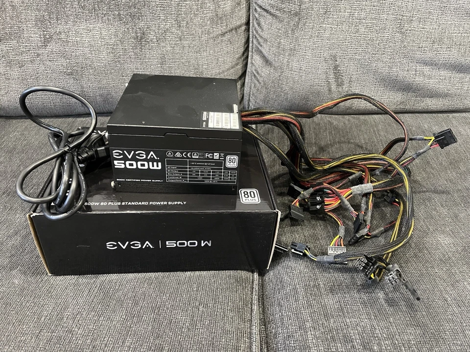 EVGA 500 W1 500W 80Plus Power Supply Unit 100-W1-0500-KR with Power Cable & Box - Image 2 of 4