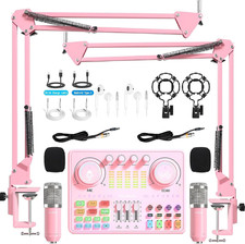 Podcast Equipment Bundle for 2: Audio Interface  DJ20 Mixer with XLR Mic, Voice