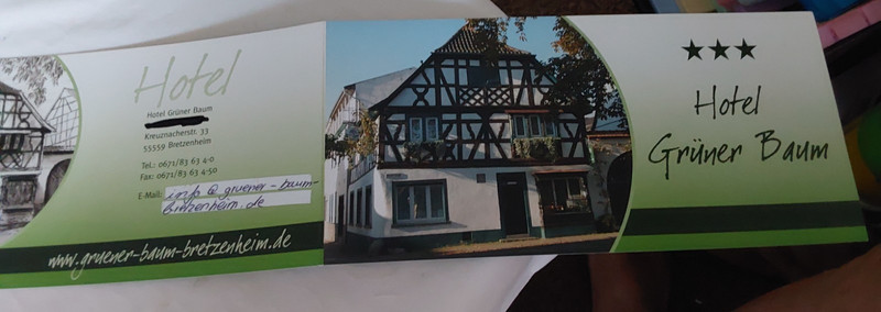 HOTEL GRUENER BAUM   BRETZENHEIM GERMANY  CHECK-IN BROCHURE