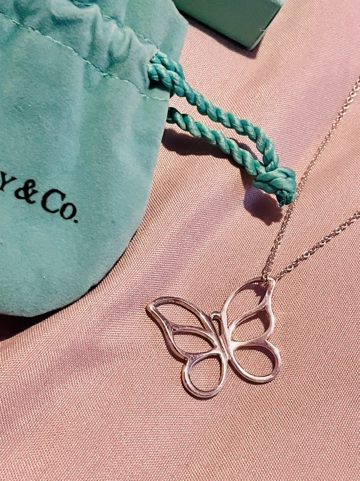 Genuine Tiffany & Co. 925 Sterling Silver Butterfly Pendant Chain Necklace NEW - Image 3 of 4