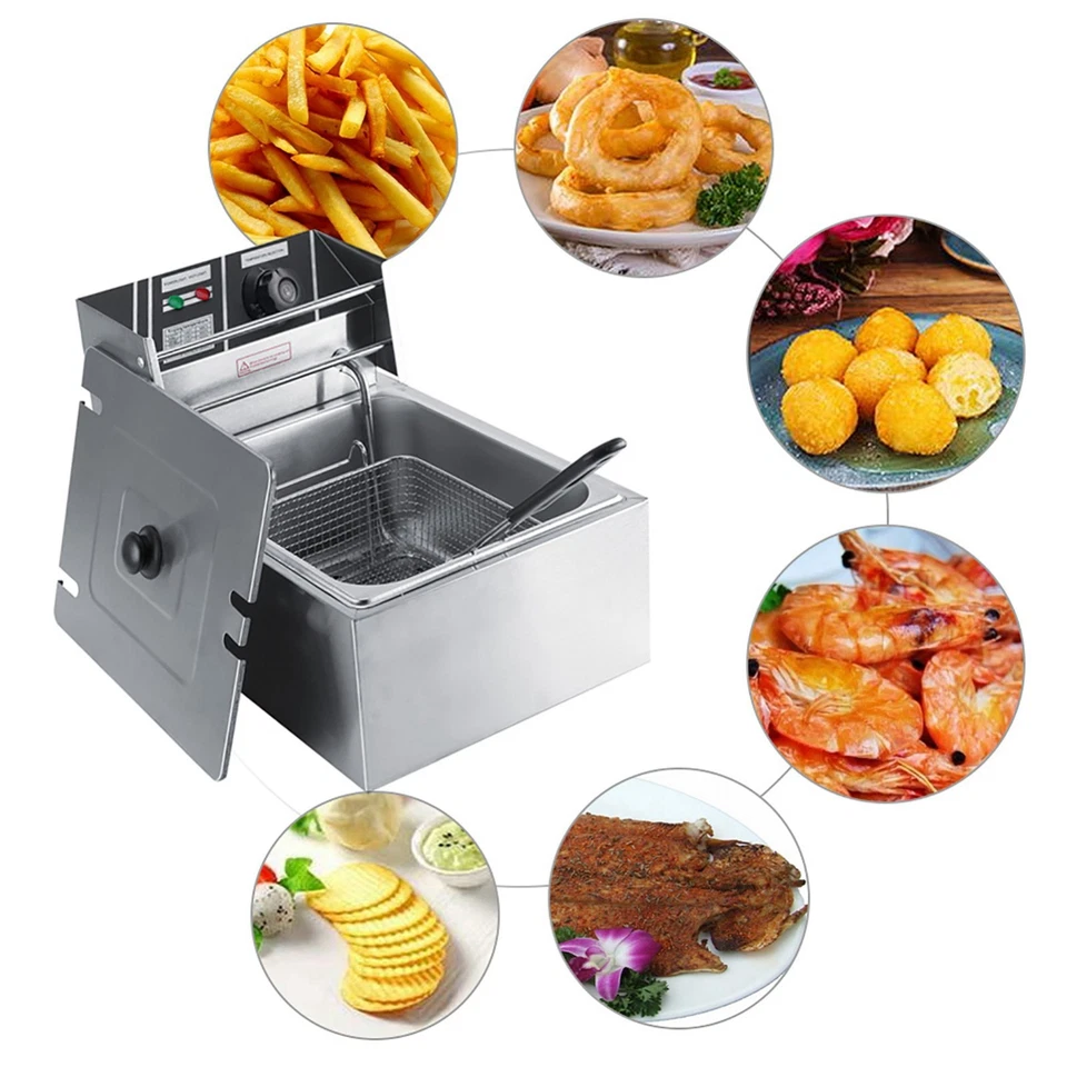 6L Electric Deep Fryer Single Tank Commercial Stainless Steel Fat Chip w/ Basket - Image 3 of 4