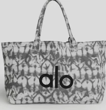 NWT ALO Yoga Gray Tie-Dye Canvas Cotton Large Tote Bag For Travel & Gym Carry-On
